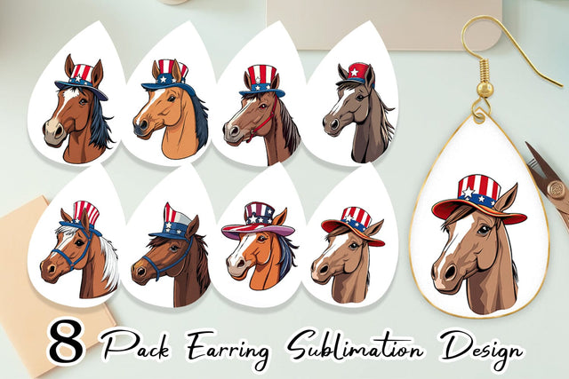 Earring Horse Patriotic Sublimation artnoy 