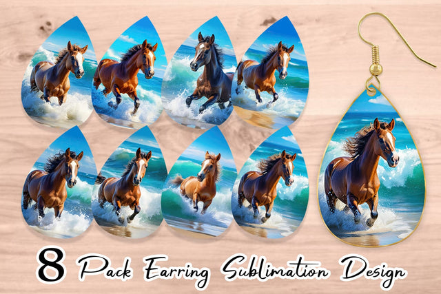 Earring Horse Running on Beach Sublimation artnoy 