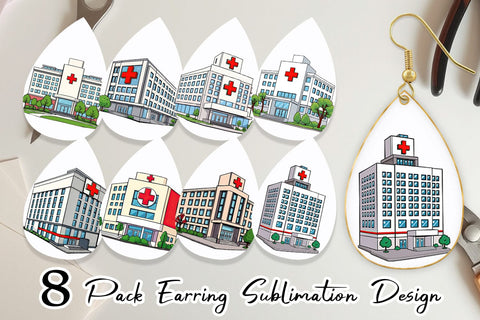 Earring Hospital Building Sublimation artnoy 