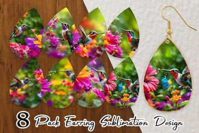 Earring Hummingbird and Flower Sublimation artnoy 