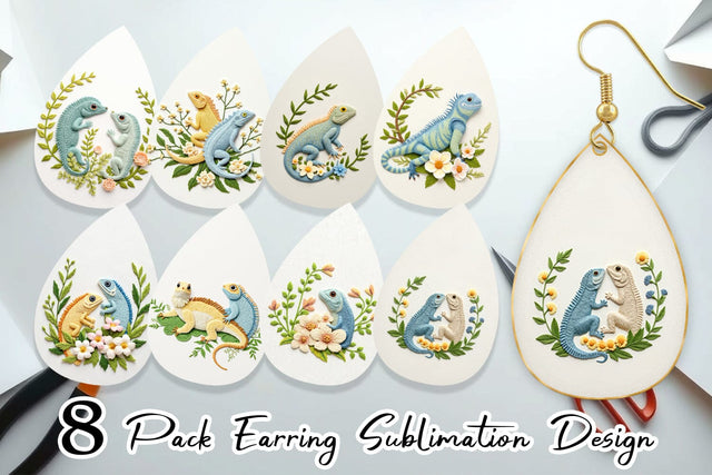 Earring Iguana Embroidery Sublimation artnoy 