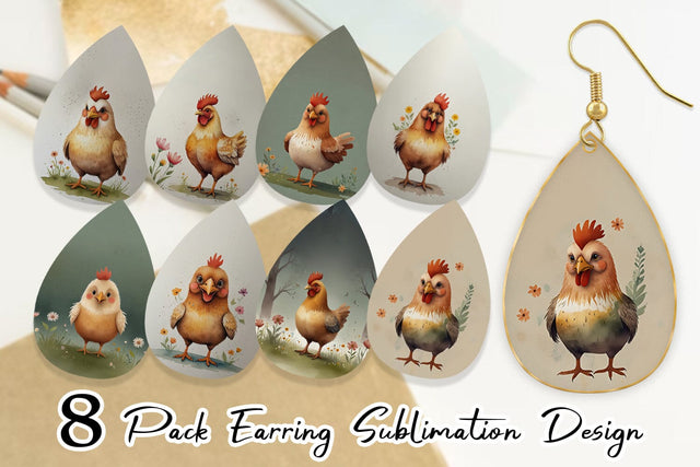 Earring Illustration Chicken Sublimation artnoy 