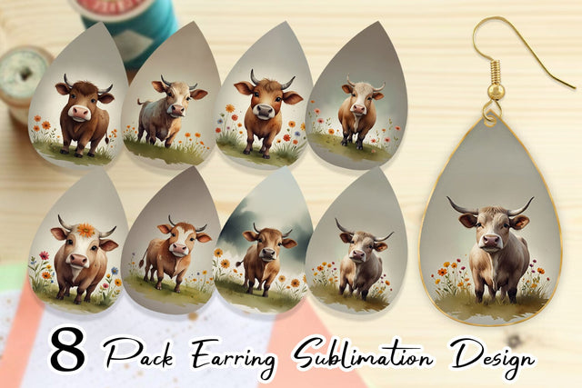 Earring Illustration Cow Sublimation artnoy 