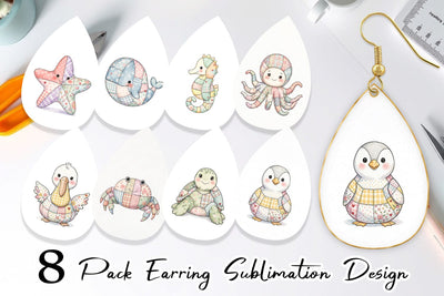 Earring Innocent Beach Patchwork Watercolor Sublimation artnoy 