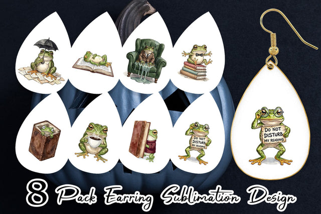 Earring Introvert Frog Dark Academia Watercolor Sublimation artnoy 