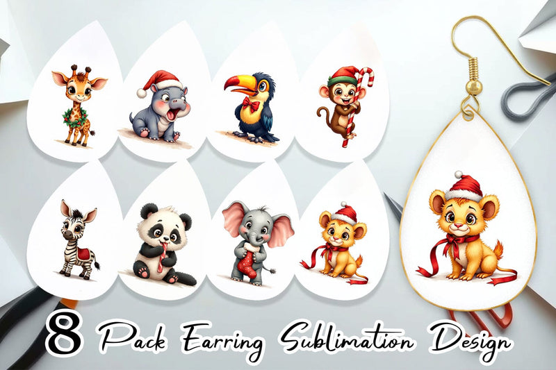 Earring Jungle Jingle Safari Vintage Christmas Animals Sublimation artnoy 