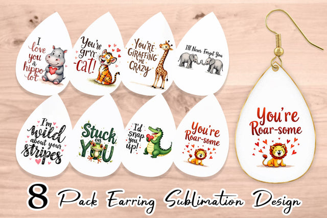 Earring Jungle Sweethearts Baby Animal Valentine Puns Sublimation artnoy 