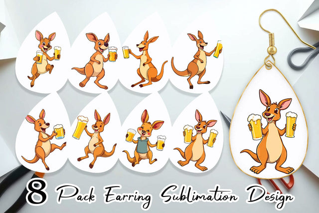 Earring Kangaroo Beer Day Sublimation artnoy 