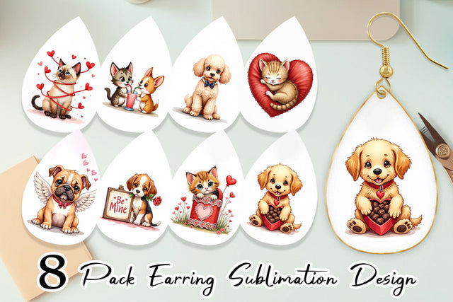 Earring Kitsch Valentine's Pets Retro Puppy & Kitten Sublimation artnoy 