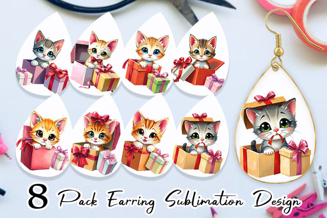 Earring Kitten Gift Sublimation artnoy 