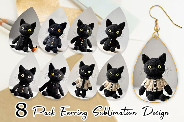 Earring Knitted Black Cat Sublimation artnoy 