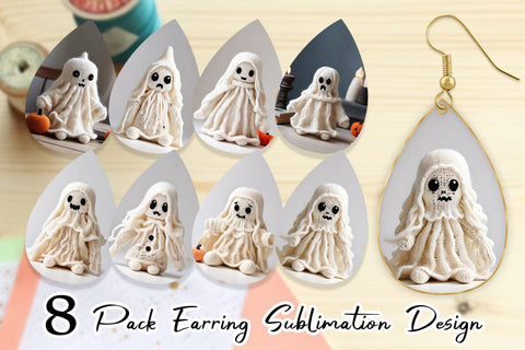 Earring Knitted Ghost Halloween Sublimation artnoy 