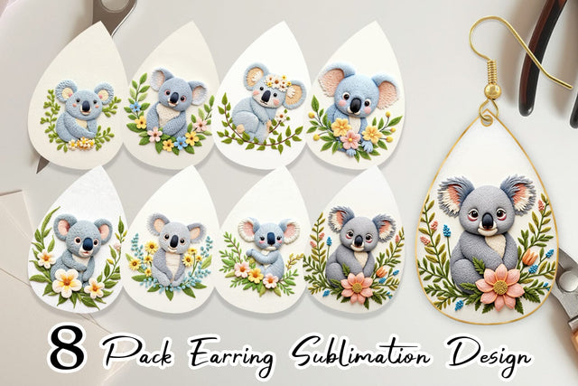 Earring Koala Embroidery Sublimation artnoy 