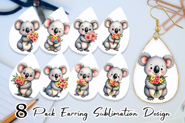 Earring Koala Spring Bouquet Sublimation artnoy 