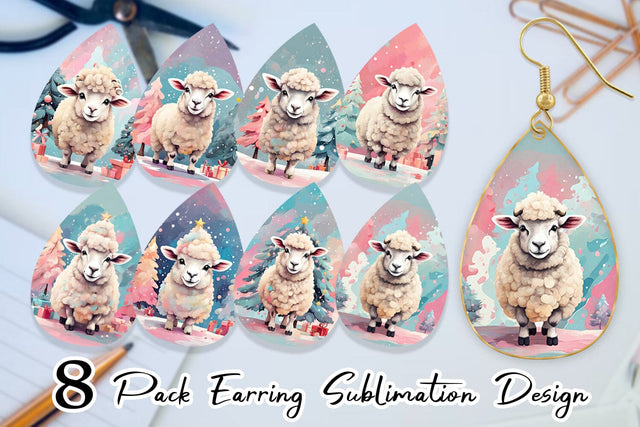 Earring Lamb Christmas Painting Sublimation artnoy 