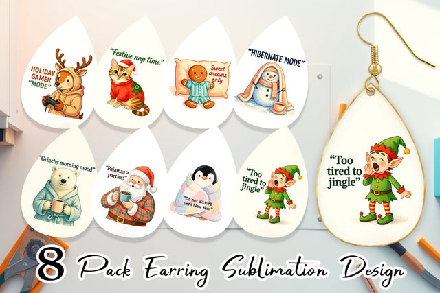 Earring Lazy Christmas Pajamas Sublimation artnoy 