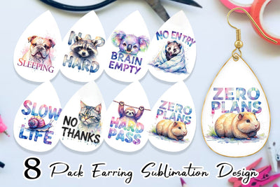 Earring Lazy Cute Animals Sublimation artnoy 