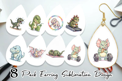 Earring Lazy Fitness Funny Dinosaur Sublimation artnoy 