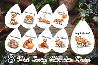 Earring Lazy Fox Cozy Hygge Watercolor Sublimation artnoy 