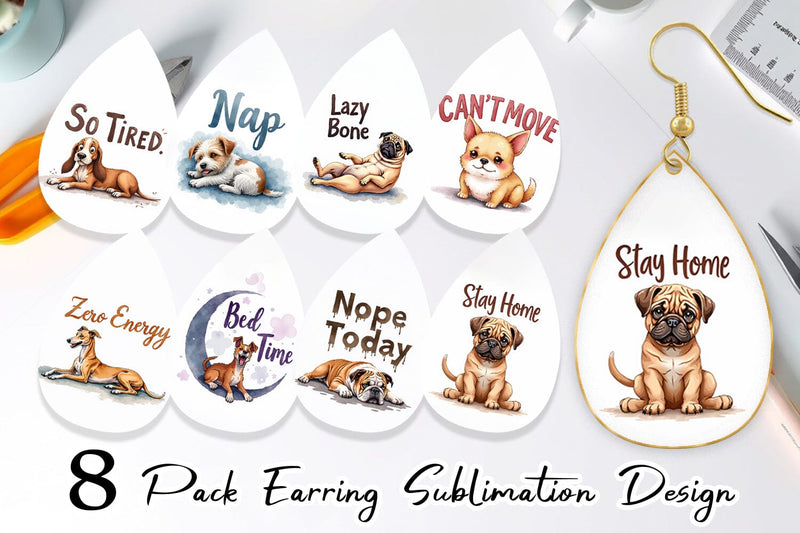 Earring Lazy Vibes Ugly Cute Dog Watercolor Quotes Sublimation artnoy 