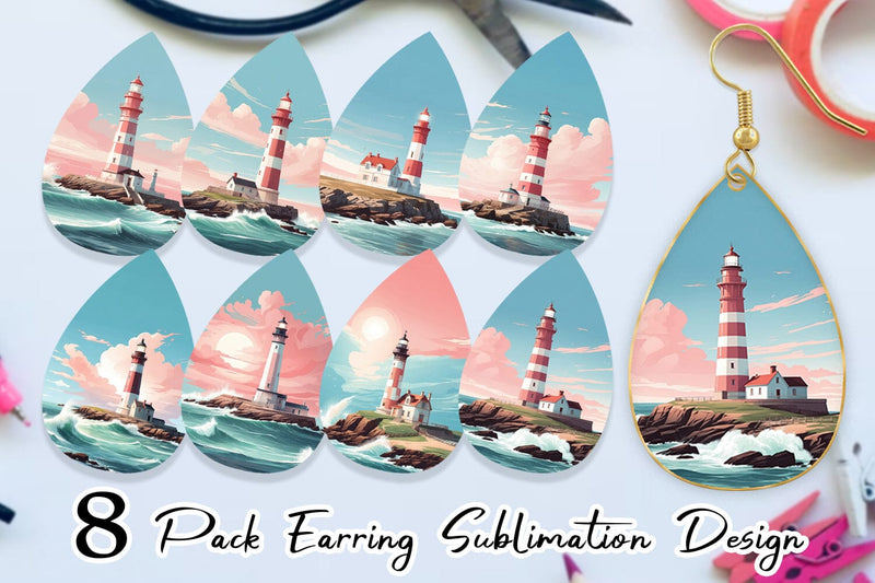 Earring Lighthouse Illustration Sublimation artnoy 
