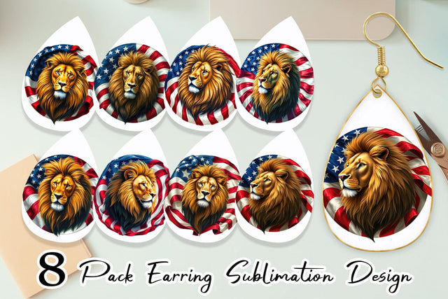 Earring Lion 4th of July Sublimation artnoy 