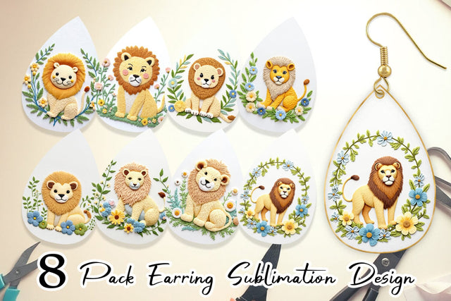 Earring Lion Embroidery Sublimation artnoy 
