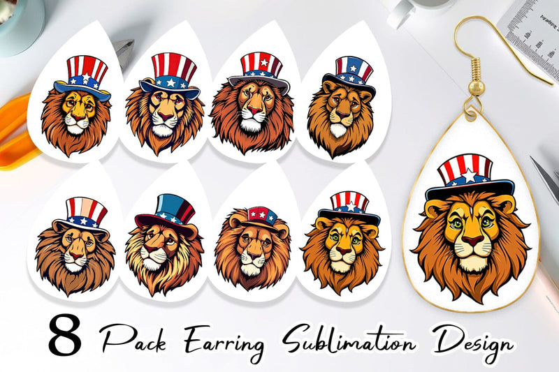 Earring Lion Patriotic Sublimation artnoy 