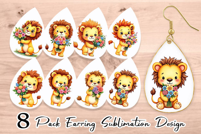 Earring Lion Spring Bouquet Sublimation artnoy 
