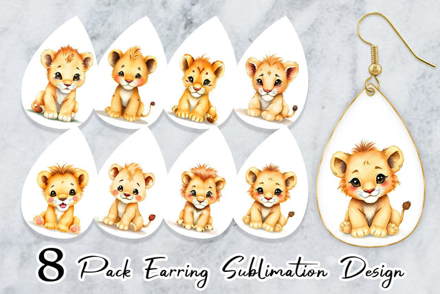 Earring Lion Wildlife Sublimation artnoy 