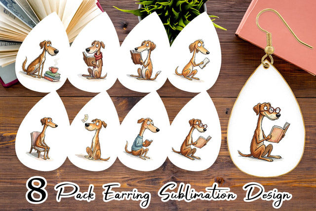 Earring Literary Loungers Dog Watercolor Sublimation artnoy 