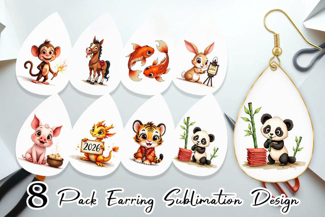 Earring Lunar New Year Cuties 2026 Watercolor Sublimation artnoy 