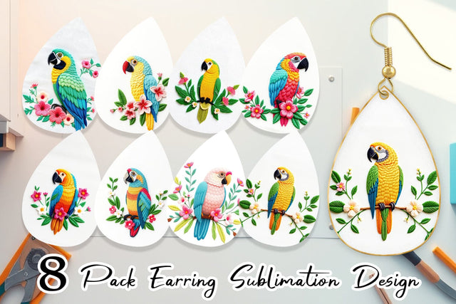 Earring Macaw Embroidery Sublimation artnoy 