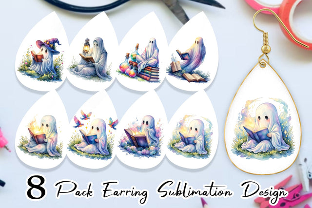 Earring Magical Spellbook Ghost Sublimation artnoy 