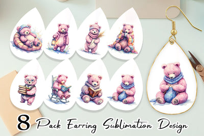 Earring Mama Bear Reading Watercolor Sublimation artnoy 