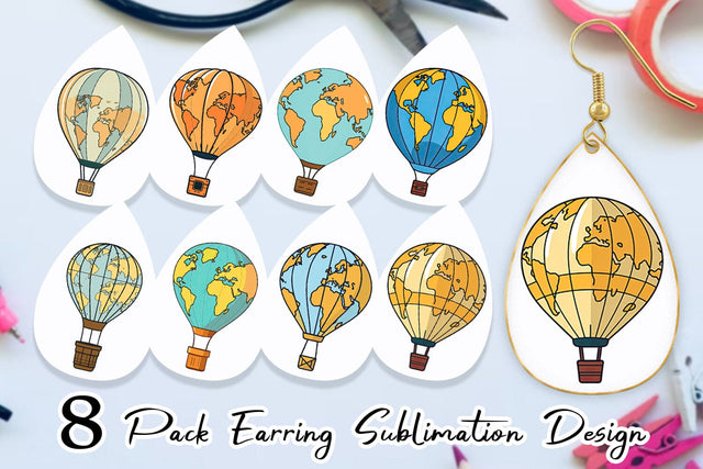 Earring Map Hot Air Balloon Sublimation artnoy 