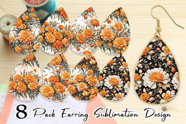 Earring Marigold Pattern Sublimation artnoy 