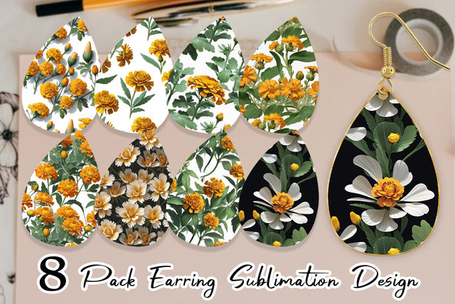 Earring Marigolds Pattern Sublimation artnoy 