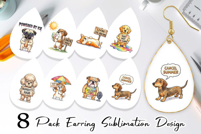 Earring Melting Summer Dog Sarcastic Watercolor Sublimation artnoy 