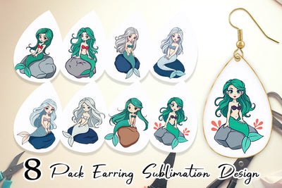 Earring Mermaid on Rock Sublimation artnoy 