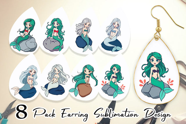 Earring Mermaid on Rock Sublimation artnoy 