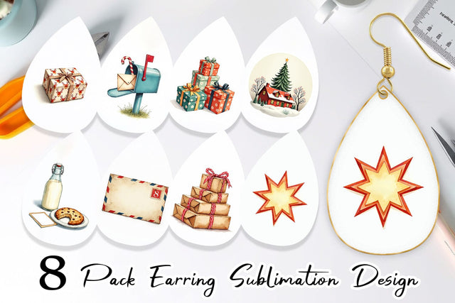 Earring Mid-Century Christmas Mail Retro Watercolor Sublimation artnoy 