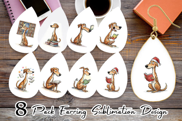 Earring Midnight Reading Dog Watercolor Sublimation artnoy 