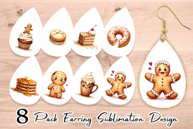 Earring Misfit Gingerbread Sweets & Treats Watercolor Sublimation artnoy 