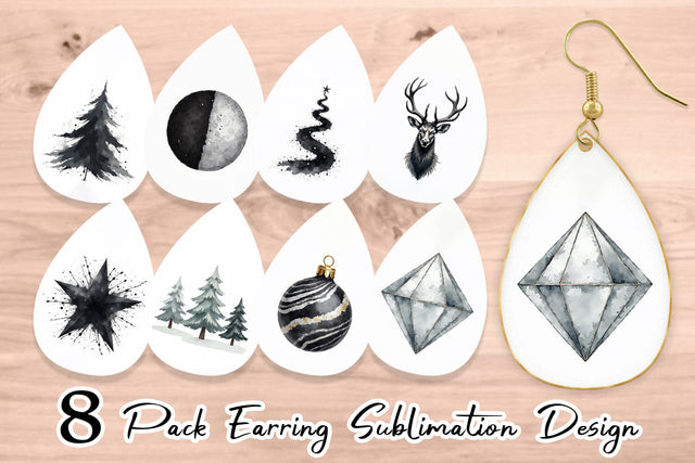 Earring Modern Monochrome & Silver Christmas Sublimation artnoy 