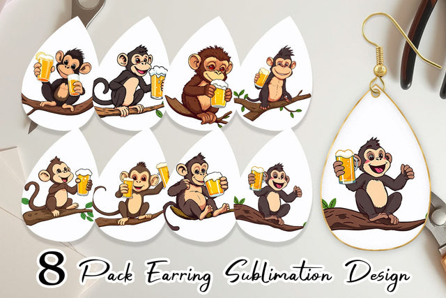 Earring Monkey Beer Day Sublimation artnoy 