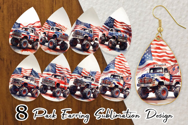 Earring Monster Truck Patriotic Sublimation artnoy 