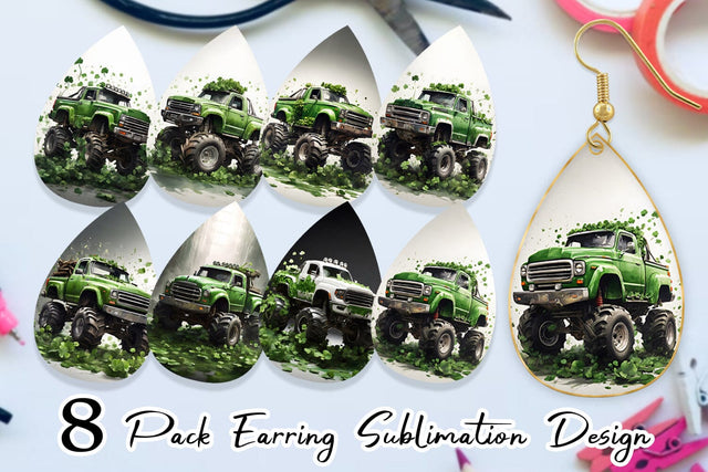 Earring Monster Truck Shamrocks Sublimation artnoy 