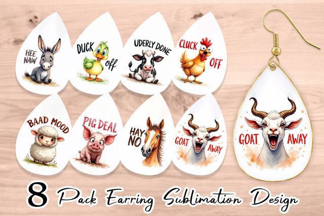 Earring Moody Farm Animal Watercolor Quotes Sublimation artnoy 