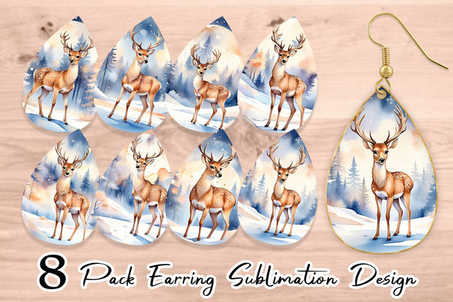 Earring Moonlit Winter Deer Sublimation artnoy 